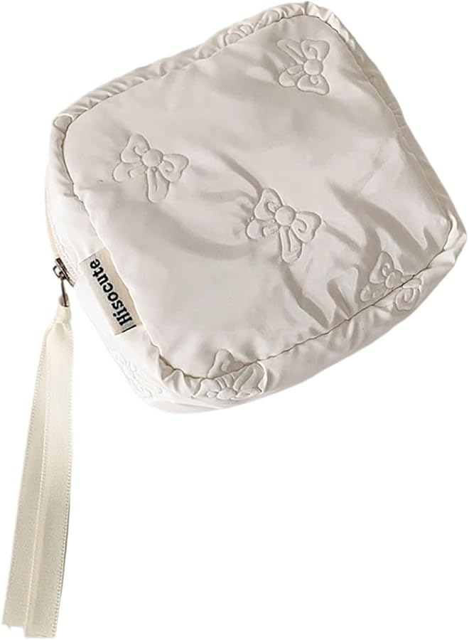 White Pearlescent Bowknot Makeup Toiletry Organizer Portable Travel Cosmetic Storage Bag - Image 3